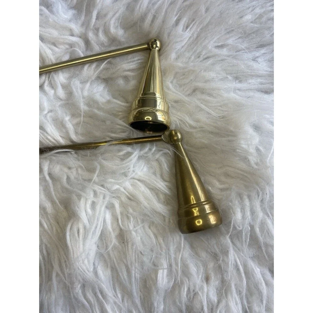 Vintage Solid Brass Hinged Bell Candle Snuffer 10 Inch Set Of 2